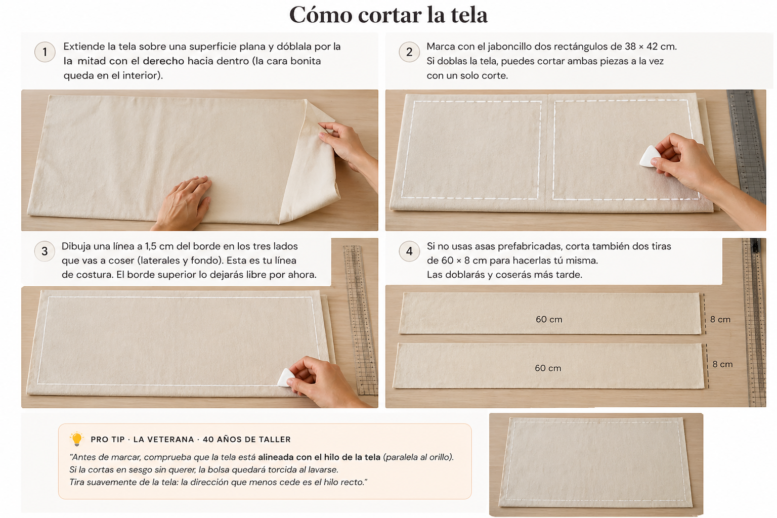 Paso 1 — Cortar la tela para el tote bag